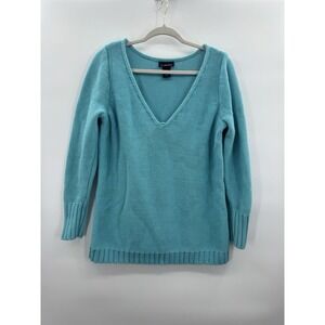 Womens XL Turquoise Blue Sweater Chunky V-Neck Fisherman Cottage Coastal Cozy